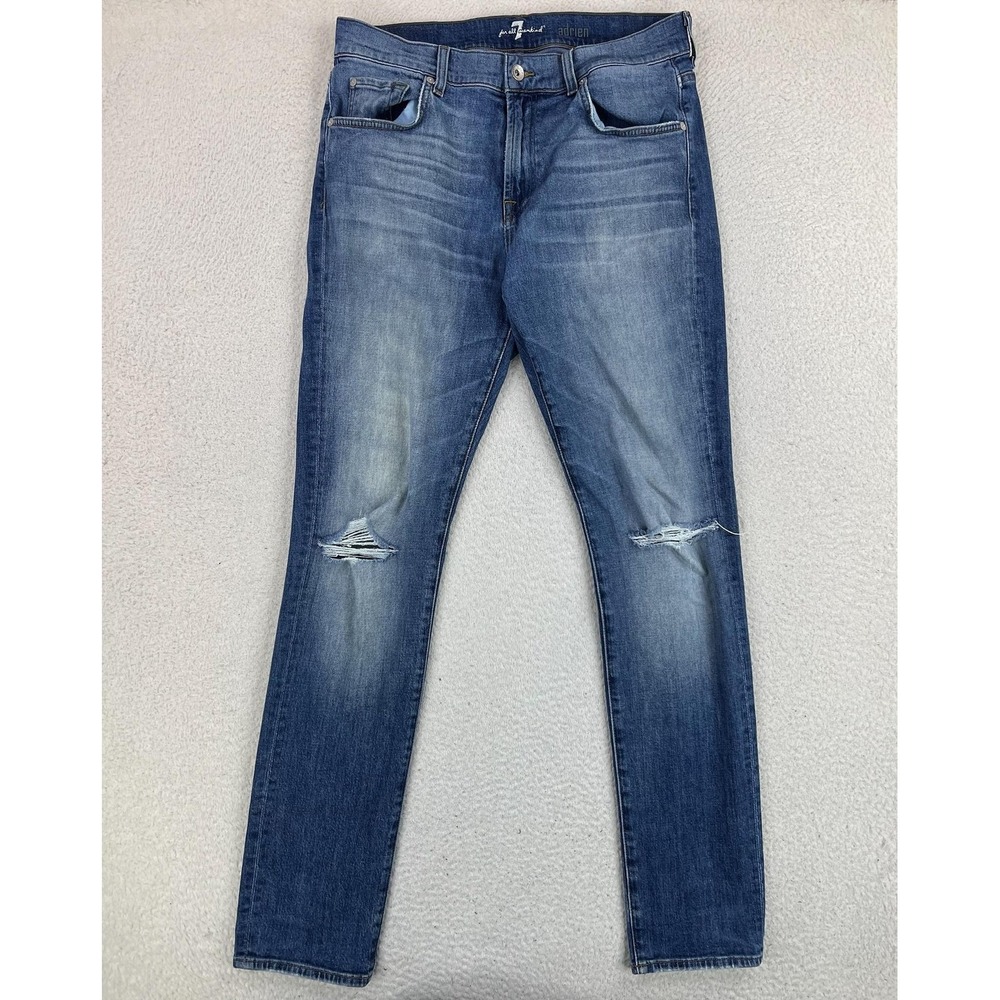 7 For All Mankind Adrien Jeans Mens 33x34 Blue Slim Tapered Distressed Denim